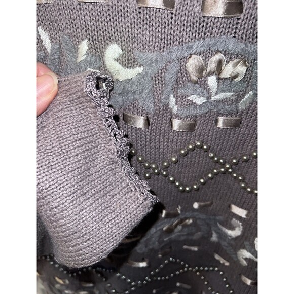 All Points by Reference Points Sweater M Grey Beaded Embroidered Ribbon Vintage - Picture 5 of 8